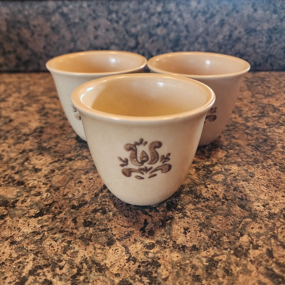Pfaltzgraff Village Stoneware Custard Cups with Brown Floral Design, Vintage